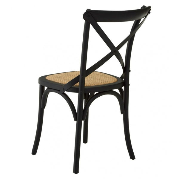 Cross Back Black Oak Wood And Weave Dining Chair