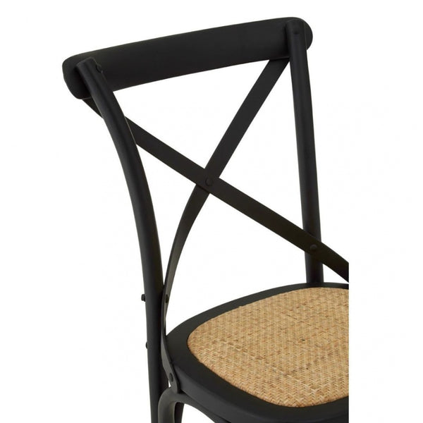 Cross Back Black Oak Wood And Weave Dining Chair