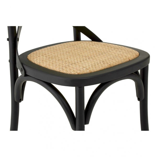Cross Back Black Oak Wood And Weave Dining Chair