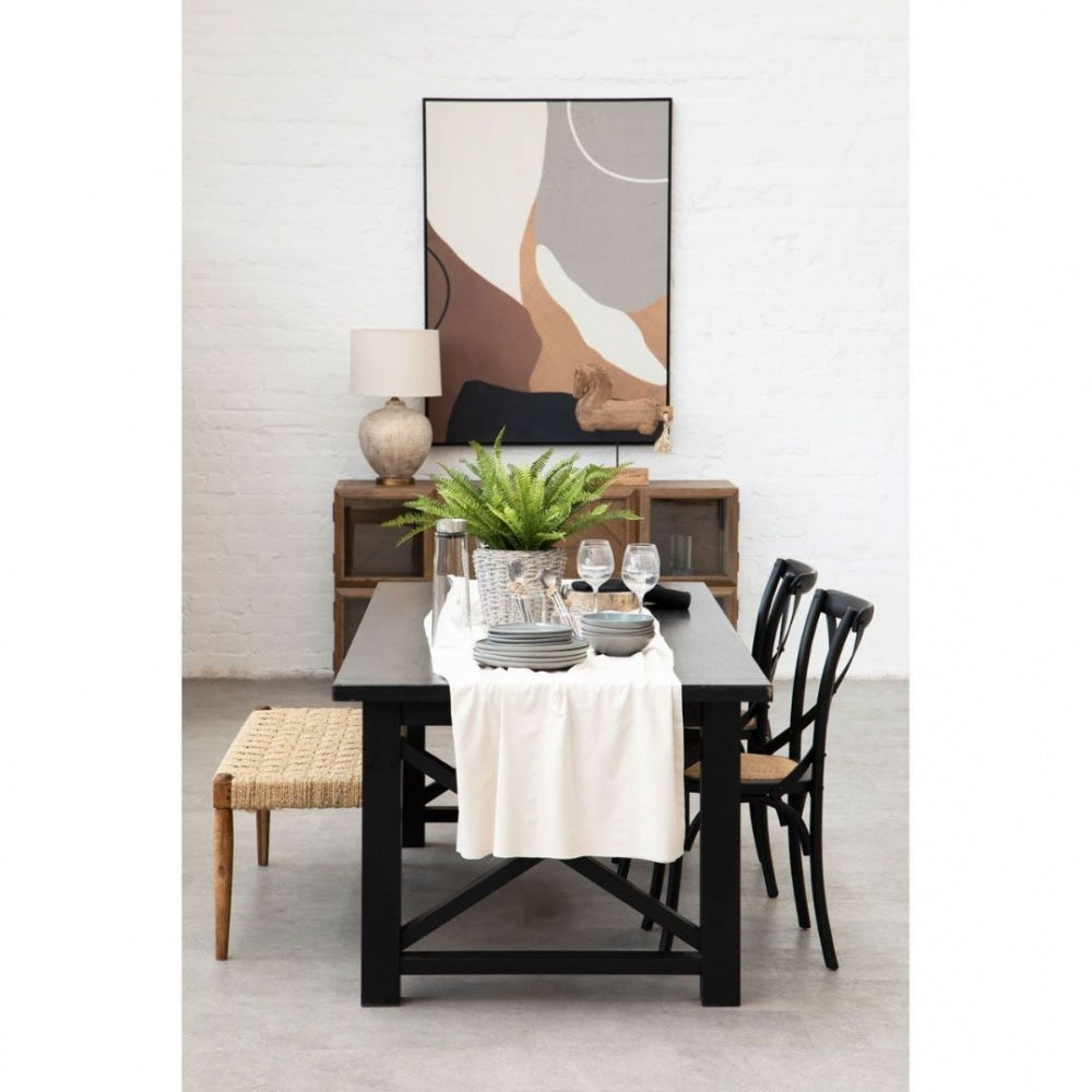 Cross Back Black Oak Wood And Weave Dining Chair