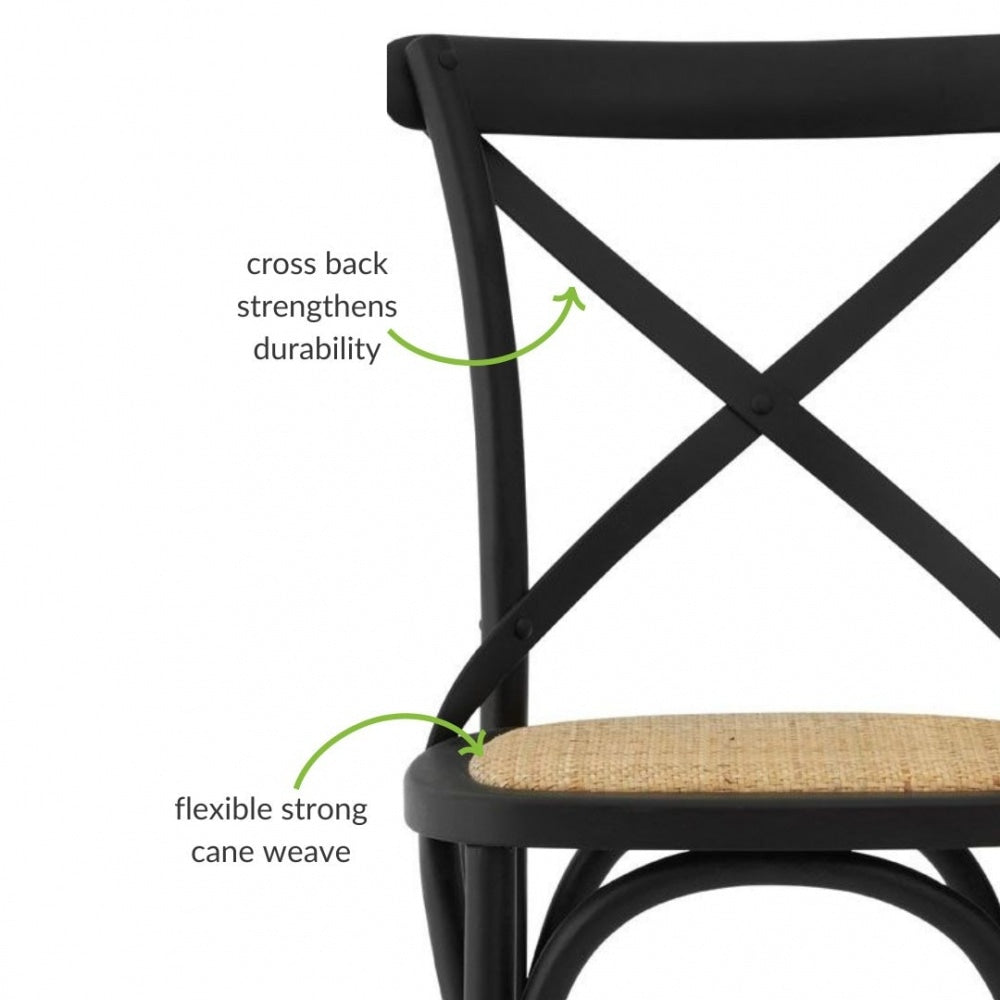 Cross Back Black Oak Wood And Weave Dining Chair