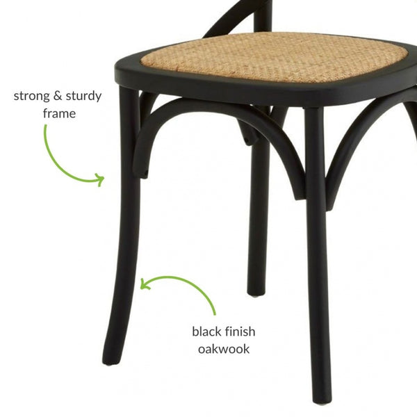 Cross Back Black Oak Wood And Weave Dining Chair