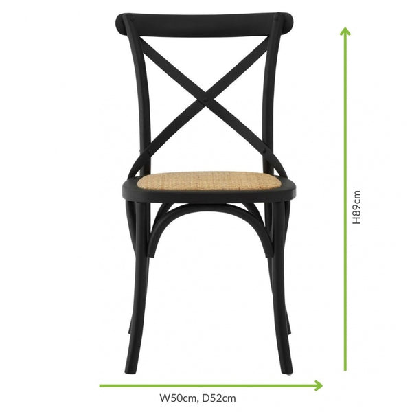 Cross Back Black Oak Wood And Weave Dining Chair