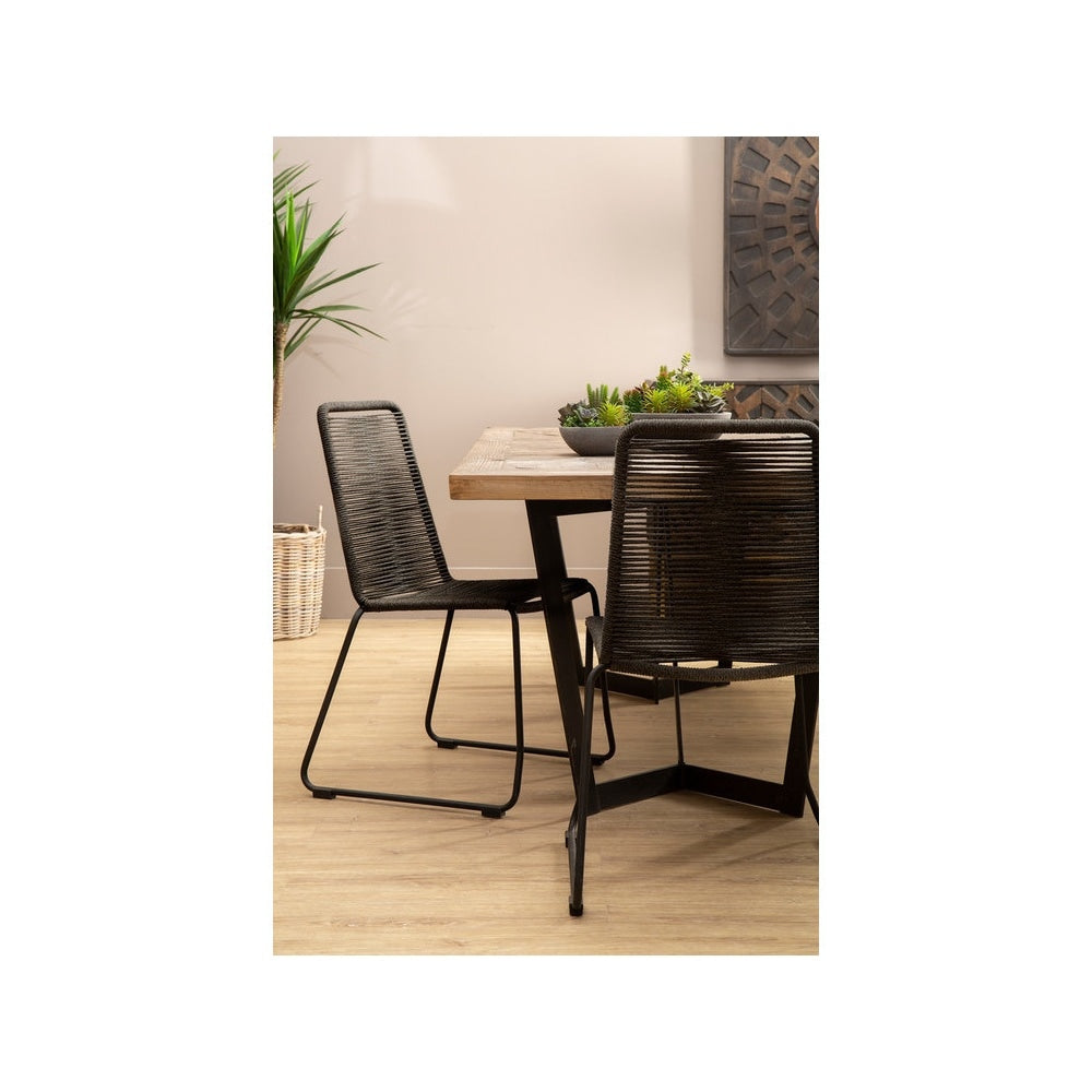 Black Natural Rope Chair With Black Iron Legs
