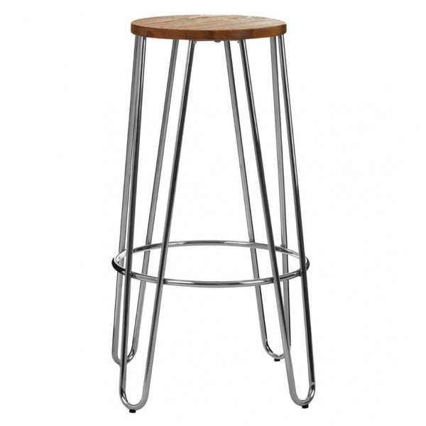 Industrial Elm Wood Barstool With Chrome Hairpin Legs