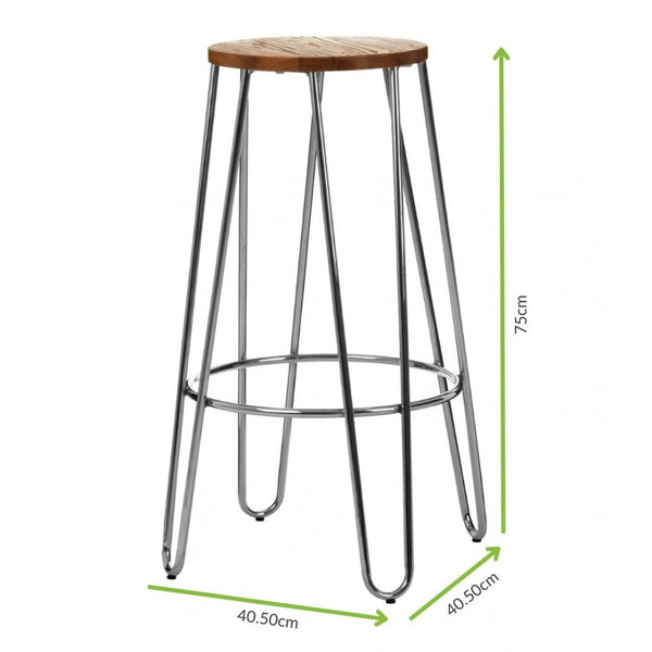 Industrial Elm Wood Barstool With Chrome Hairpin Legs