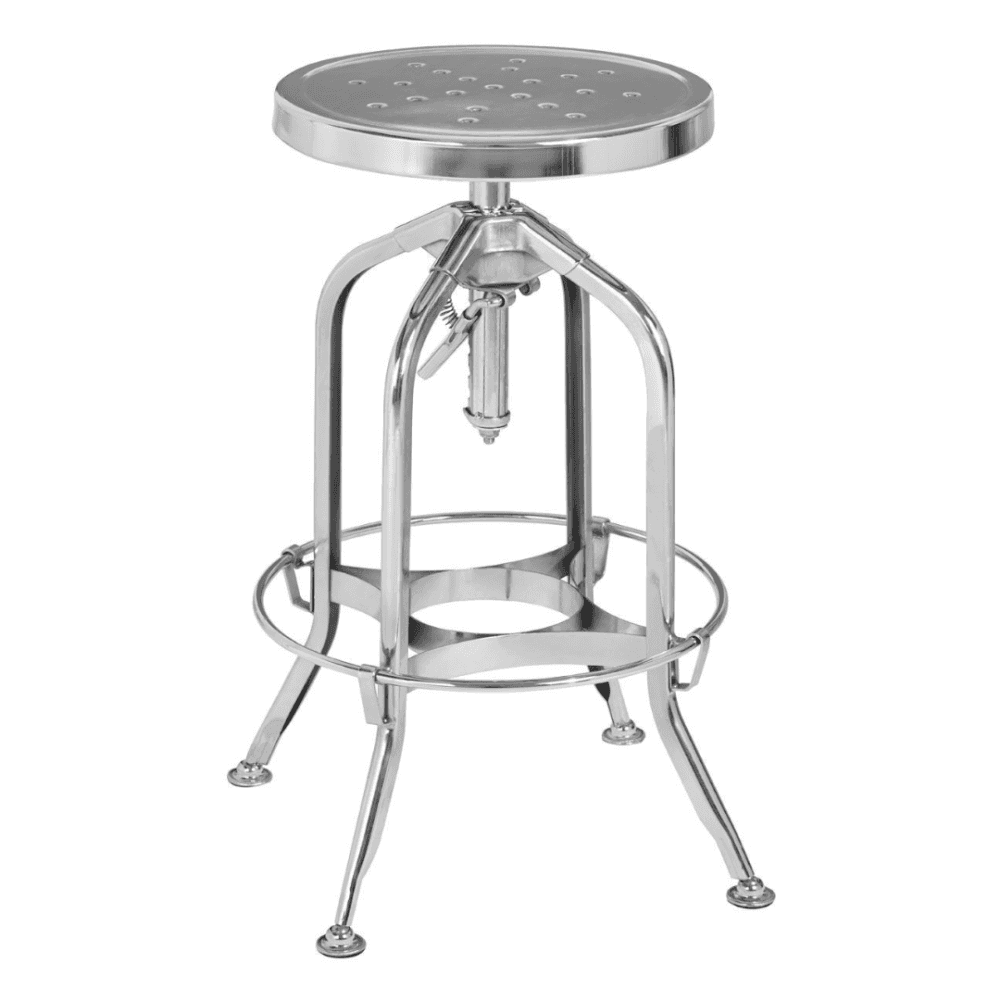 Industrial Silver Chrome Metal Adjustable Barstool