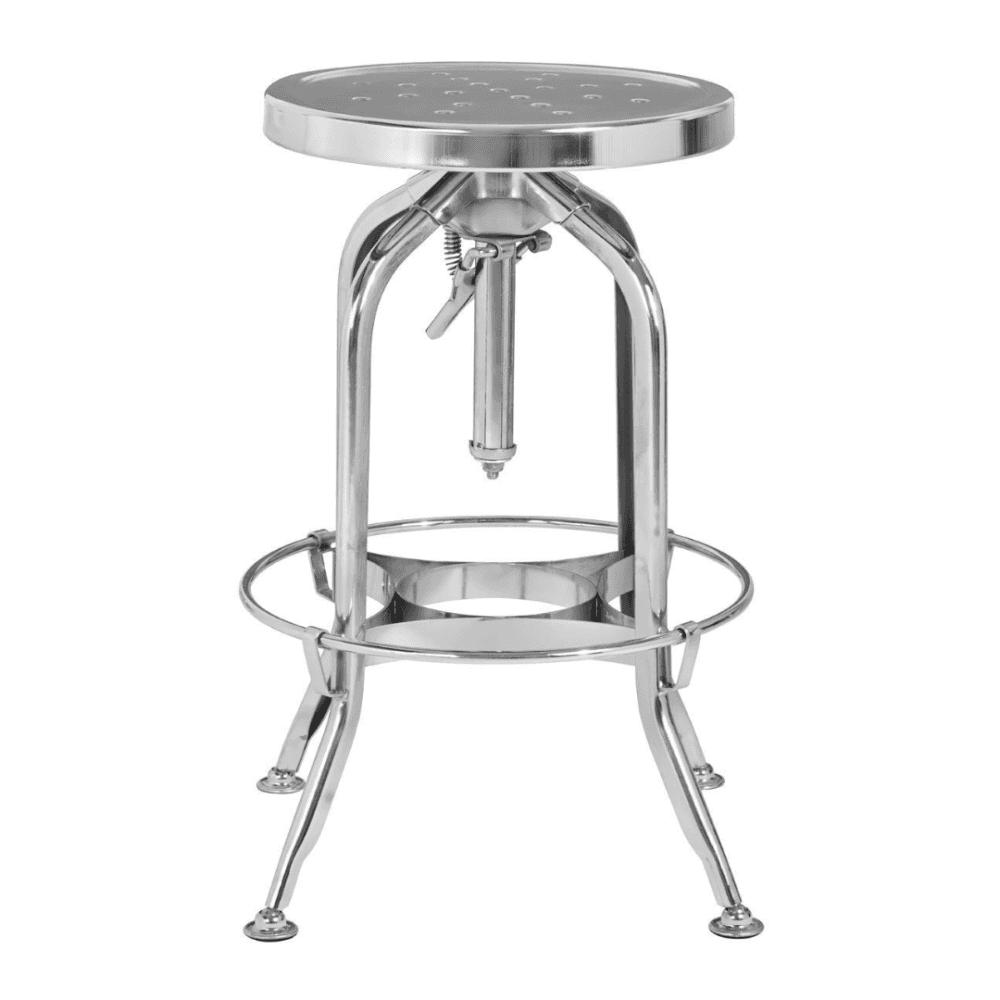Industrial Silver Chrome Metal Adjustable Barstool