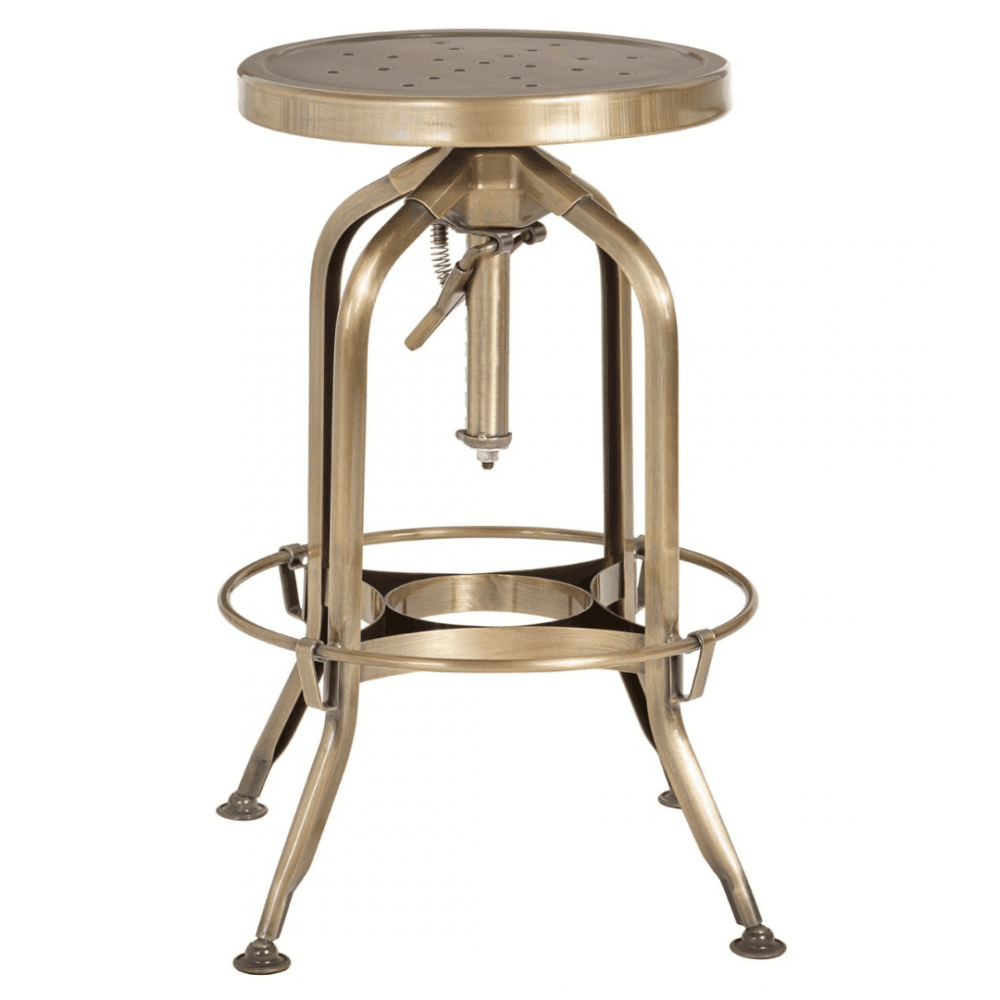 Industrial Gold Brass Metal Adjustable Barstool