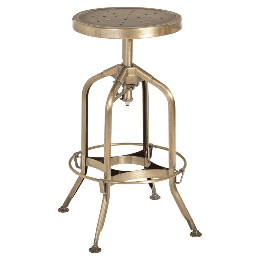 Industrial Gold Brass Metal Adjustable Barstool