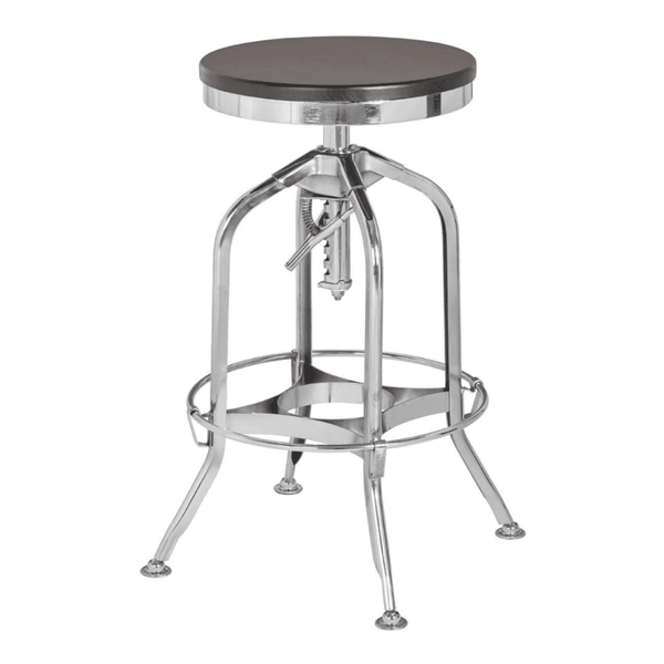 Industrial Black Ash Wood and Silver Chrome Metal Adjustable Barstool