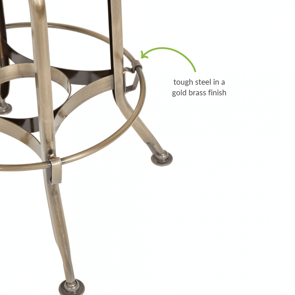 Industrial Black Ash Wood and Gold Brass Metal Adjustable Barstool
