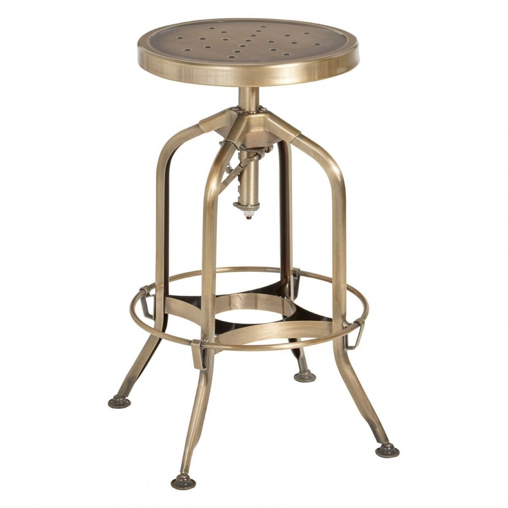 Industrial Gold Brass Metal Adjustable Barstool