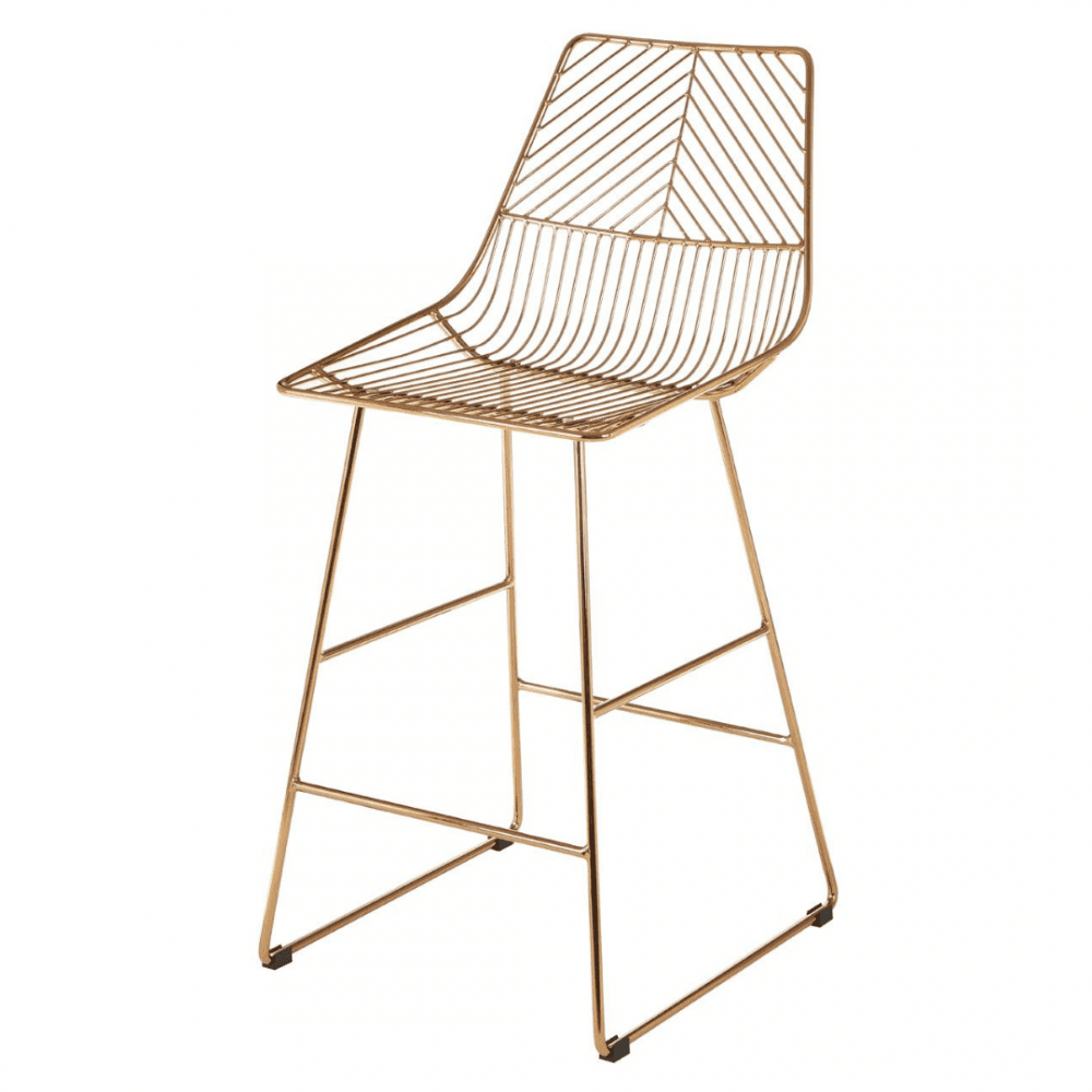 Geometric Gold Metal Wire Barstool