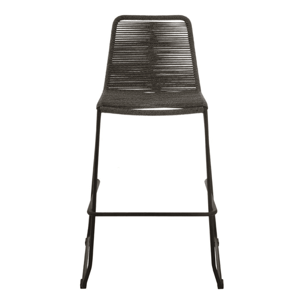 Grey Natural Rope Barstool With Black Iron Legs