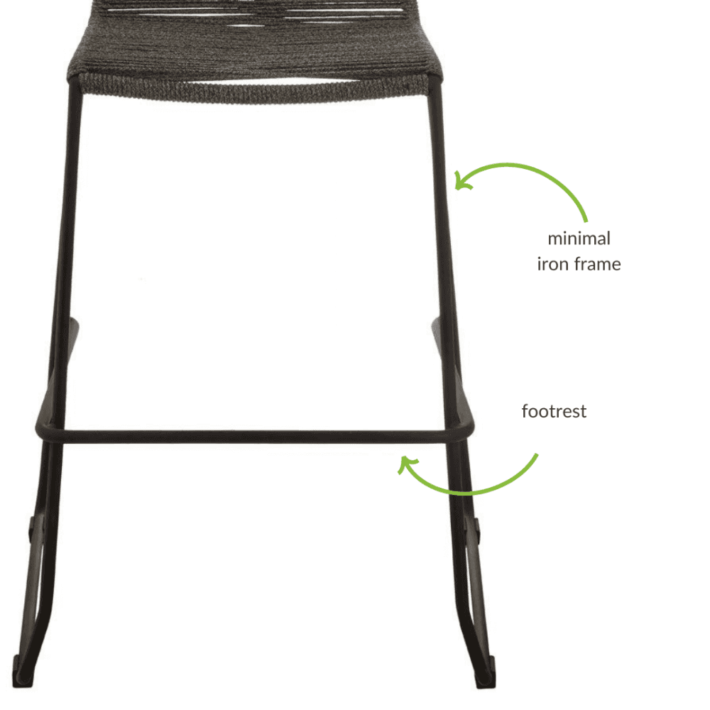 Grey Natural Rope Barstool With Black Iron Legs