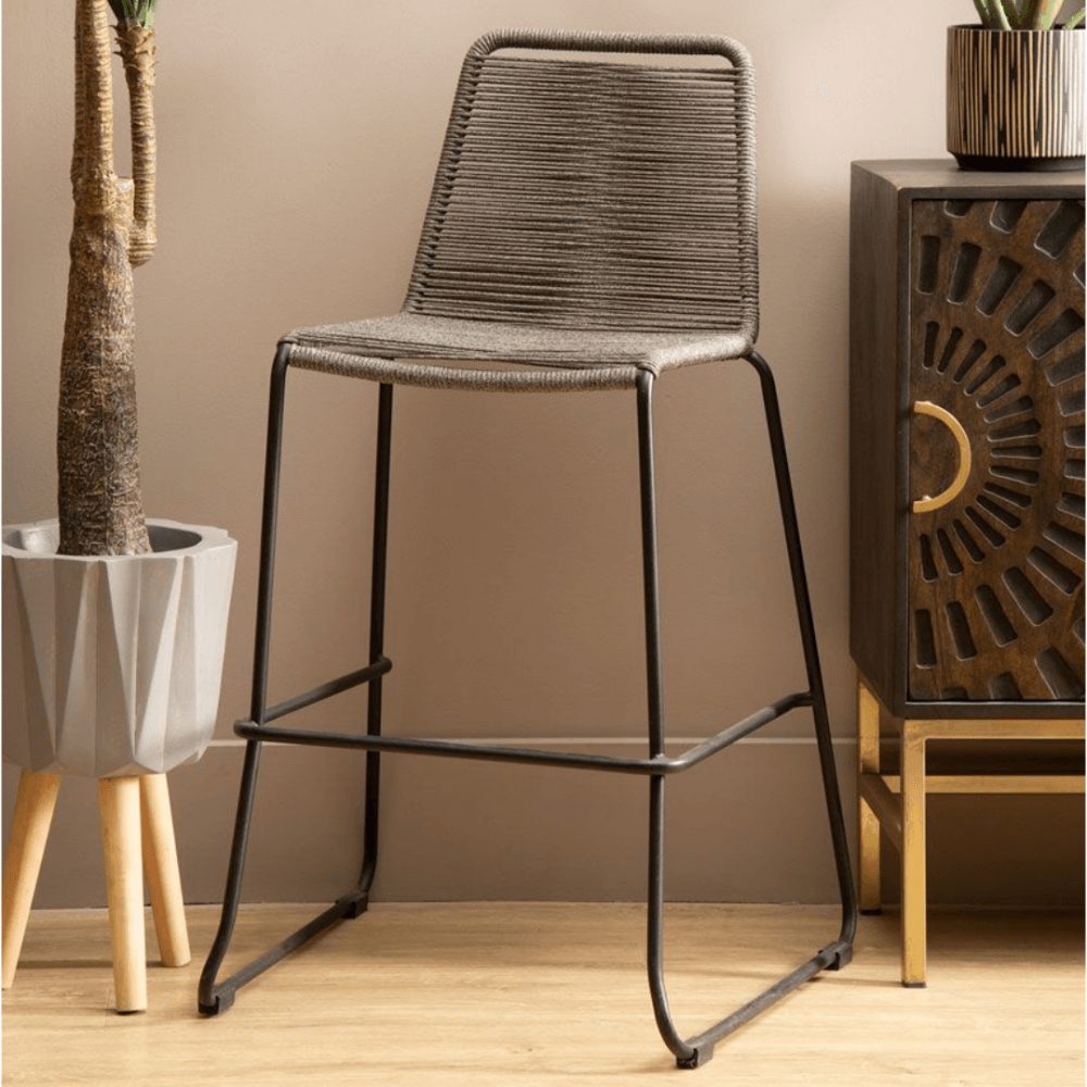 Black Natural Rope Barstool With Black Iron Legs