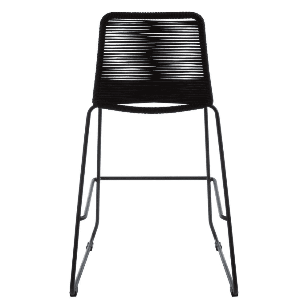 Black Natural Rope Barstool With Black Iron Legs