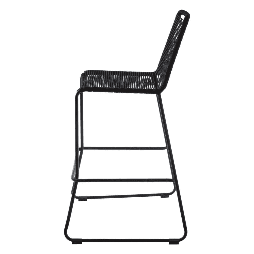 Black Natural Rope Barstool With Black Iron Legs