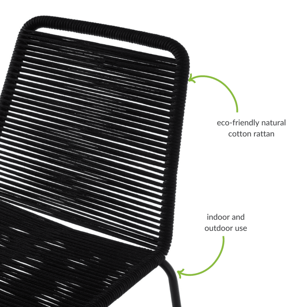 Black Natural Rope Barstool With Black Iron Legs