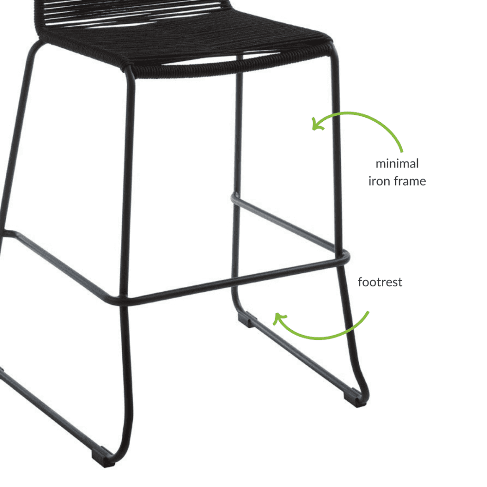 Black Natural Rope Barstool With Black Iron Legs