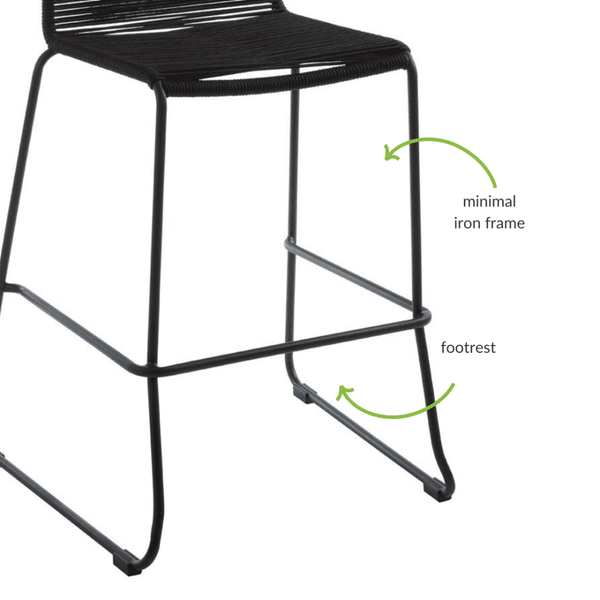 Black Natural Rope Barstool With Black Iron Legs