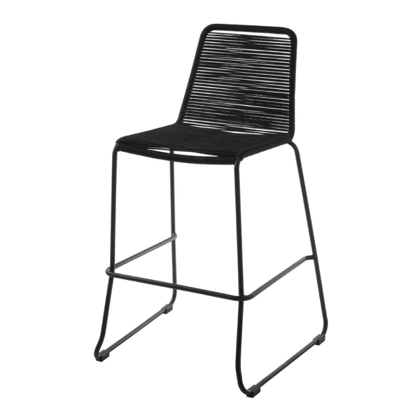 Black Natural Rope Barstool With Black Iron Legs