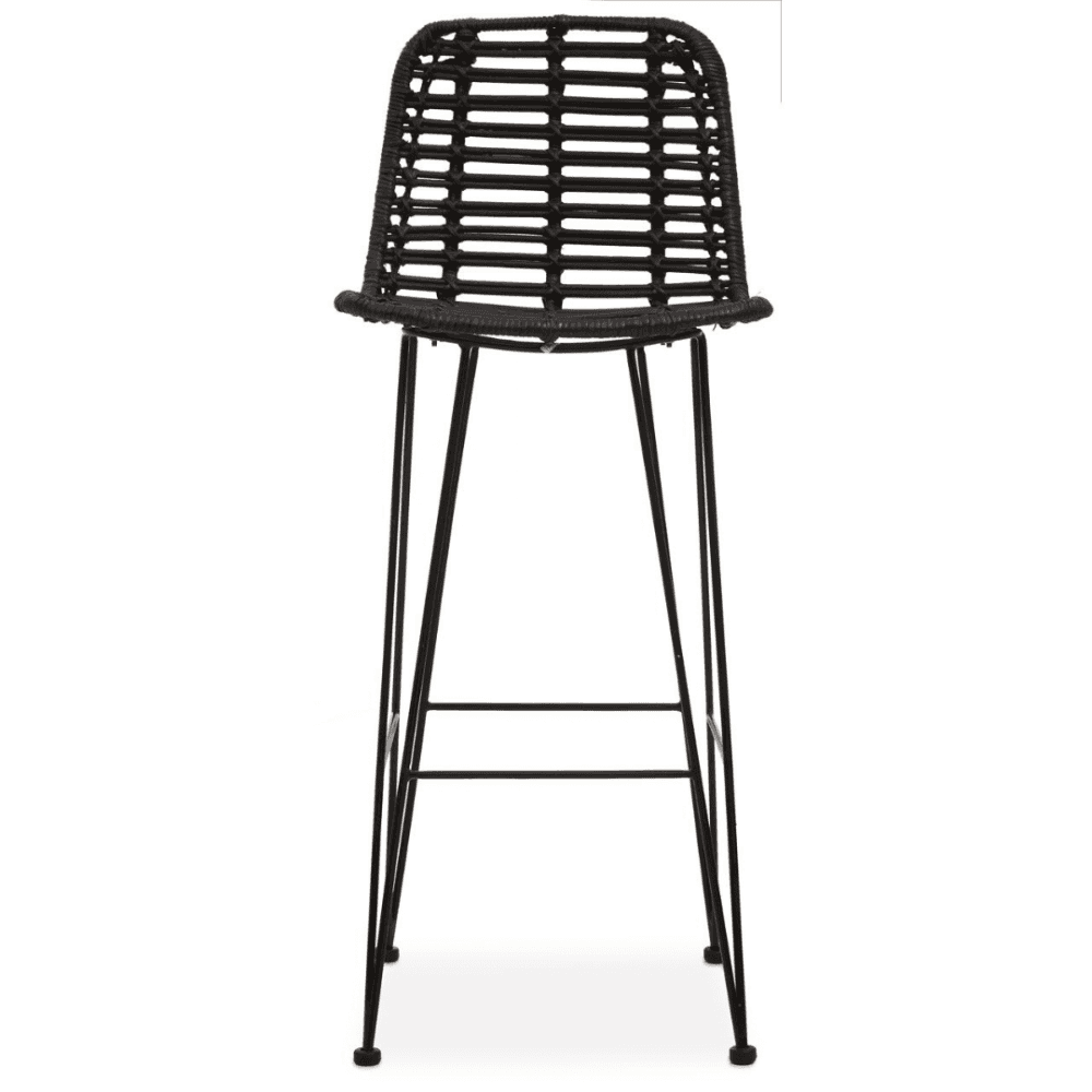 Black Natural Rattan Barstool With Black Metal Legs