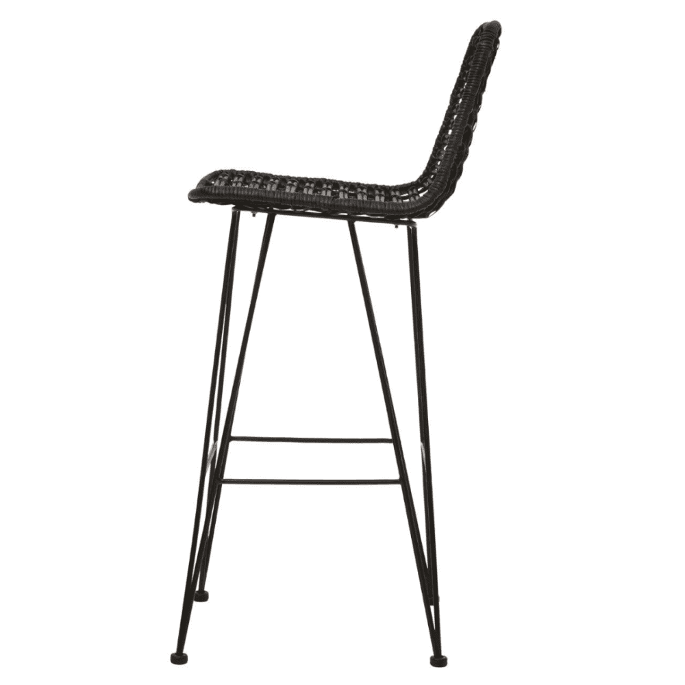 Black Natural Rattan Barstool With Black Metal Legs