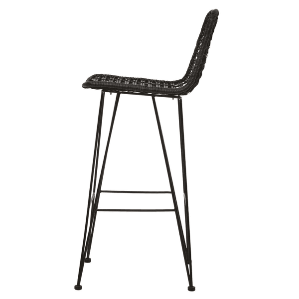 Black Natural Rattan Barstool With Black Metal Legs