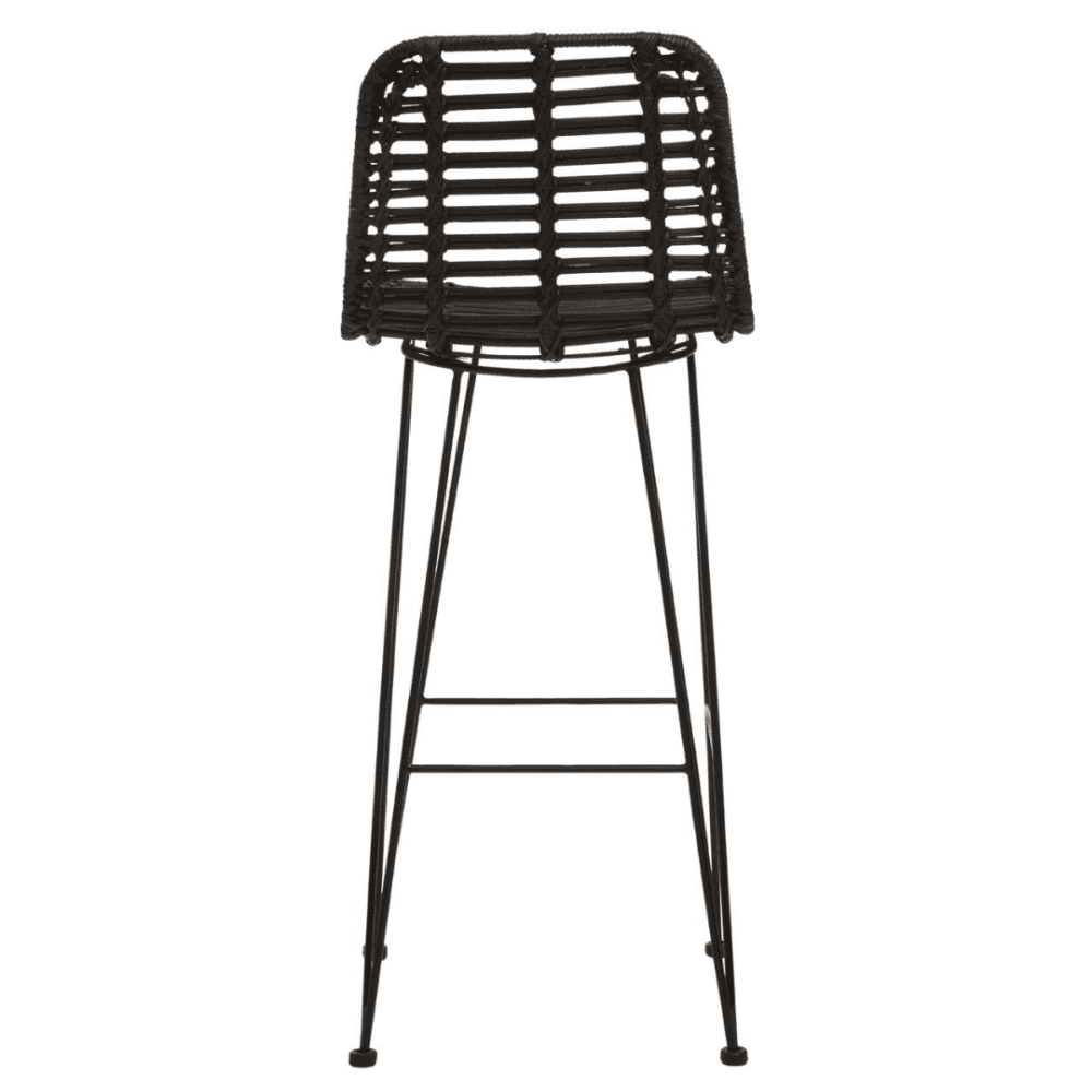 Black Natural Rattan Barstool With Black Metal Legs