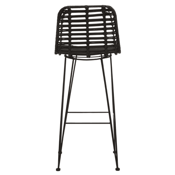 Black Natural Rattan Barstool With Black Metal Legs
