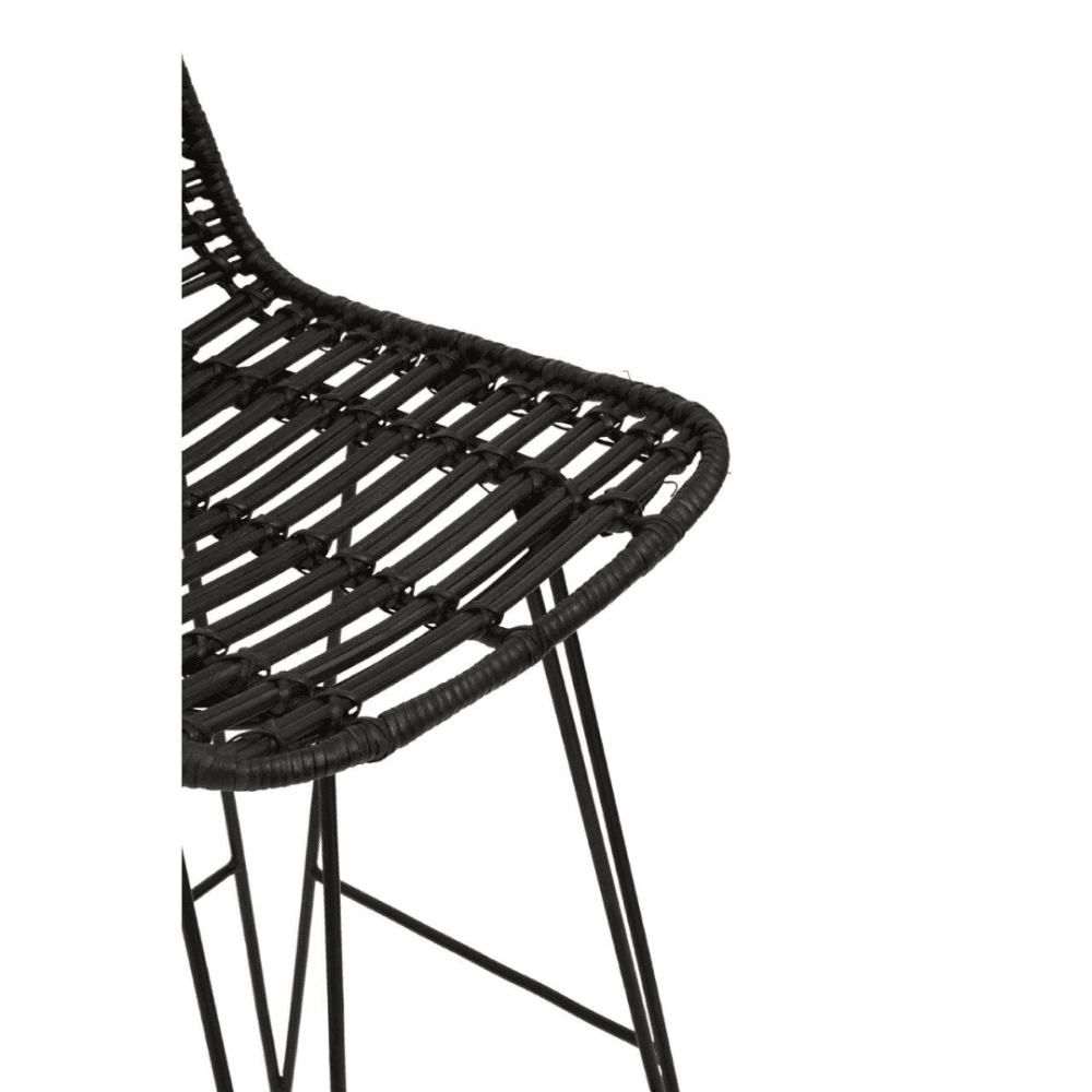 Black Natural Rattan Barstool With Black Metal Legs