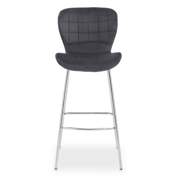 Quilted Grey Velvet Barstool with Chrome Metal Legs