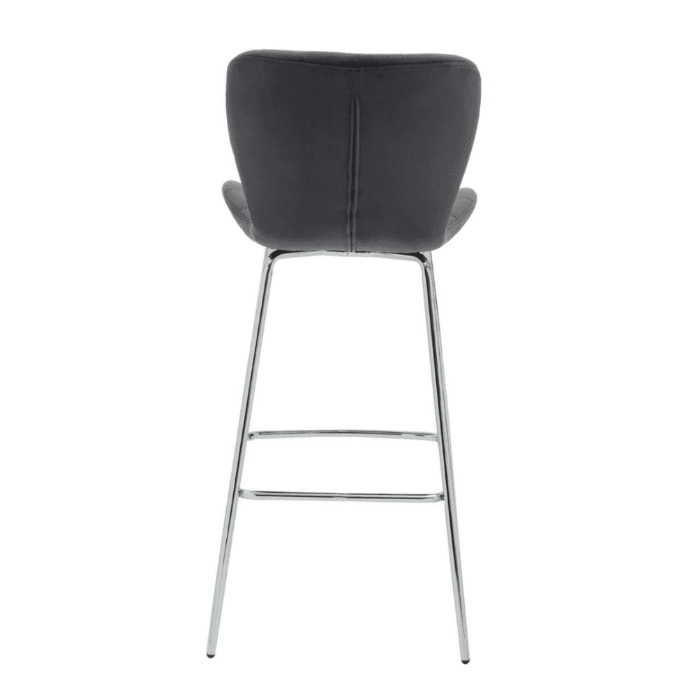 Quilted Grey Velvet Barstool with Chrome Metal Legs
