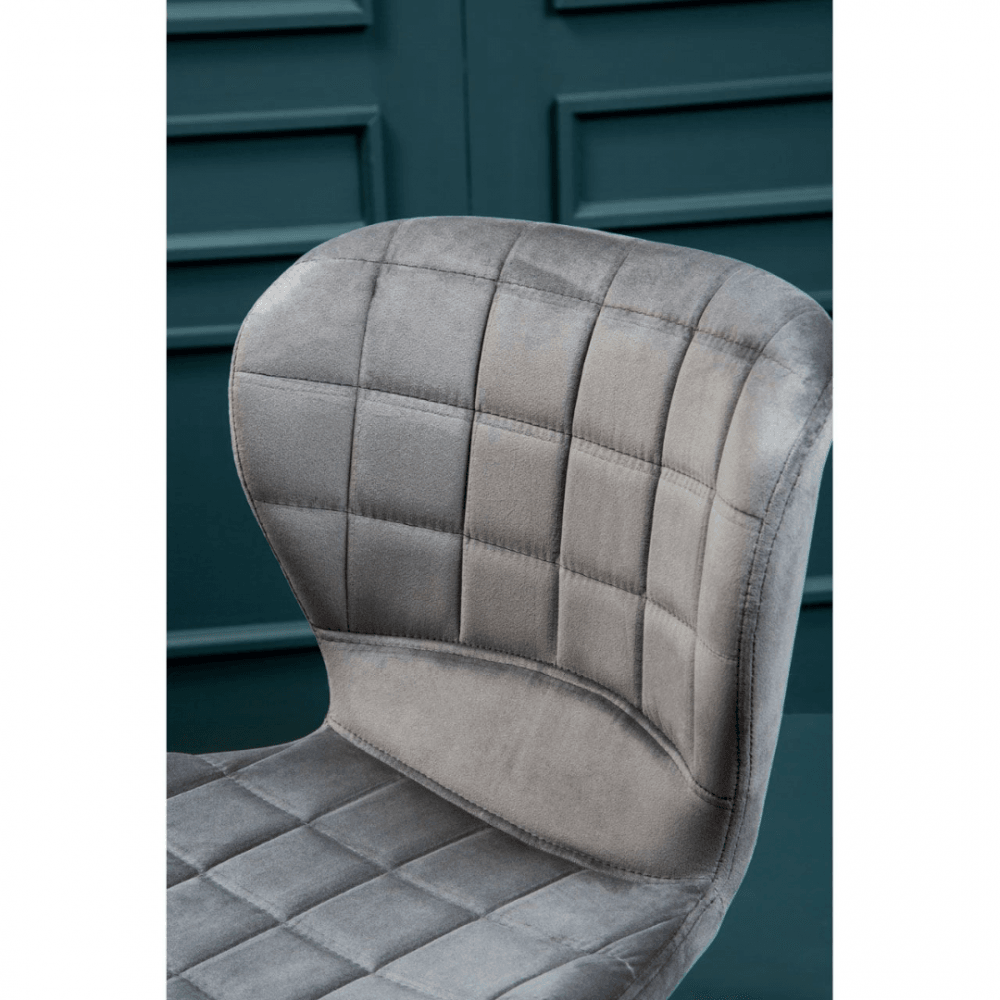 Quilted Grey Velvet Barstool with Chrome Metal Legs