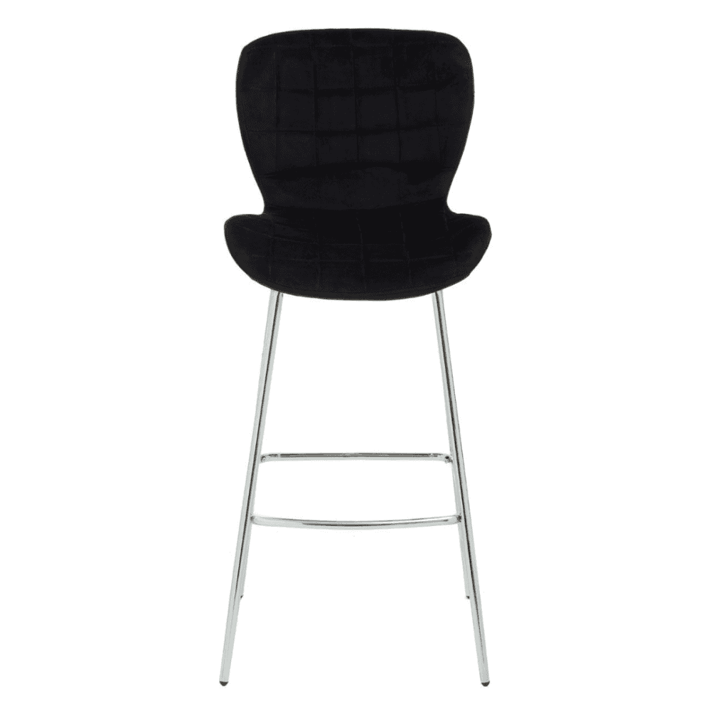 Quilted Black Velvet Barstool with Chrome Metal Legs