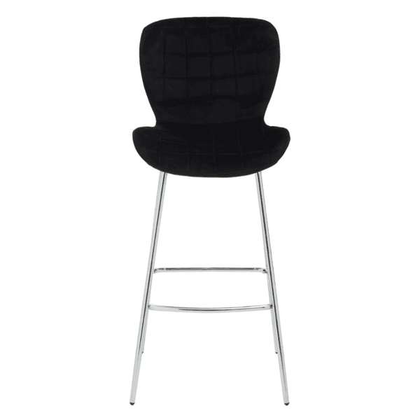 Quilted Black Velvet Barstool with Chrome Metal Legs