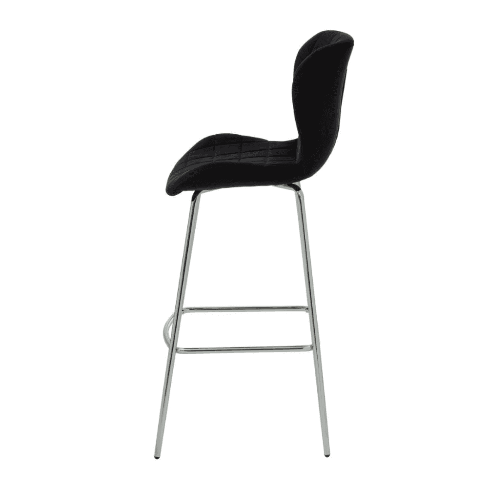 Quilted Black Velvet Barstool with Chrome Metal Legs