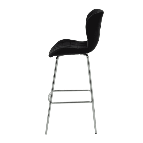 Quilted Black Velvet Barstool with Chrome Metal Legs