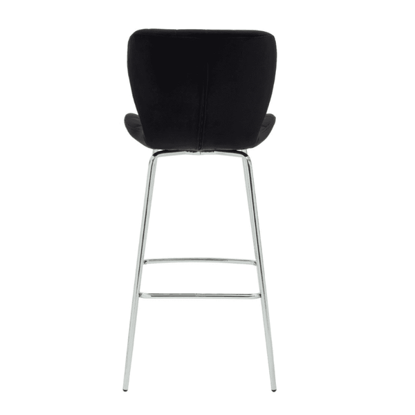 Quilted Black Velvet Barstool with Chrome Metal Legs