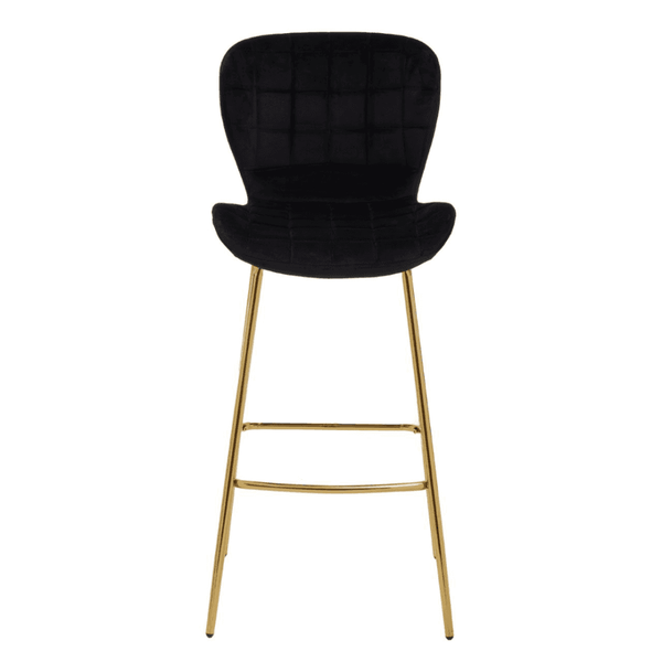 Quilted Black Velvet Barstool With Gold Metal Legs
