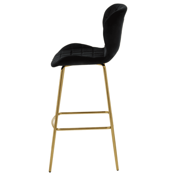 Quilted Black Velvet Barstool With Gold Metal Legs
