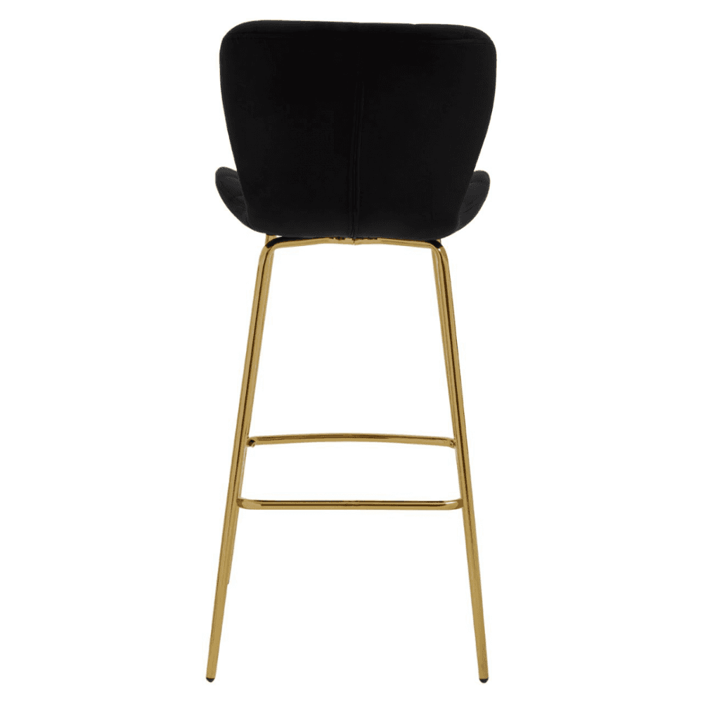 Quilted Black Velvet Barstool With Gold Metal Legs
