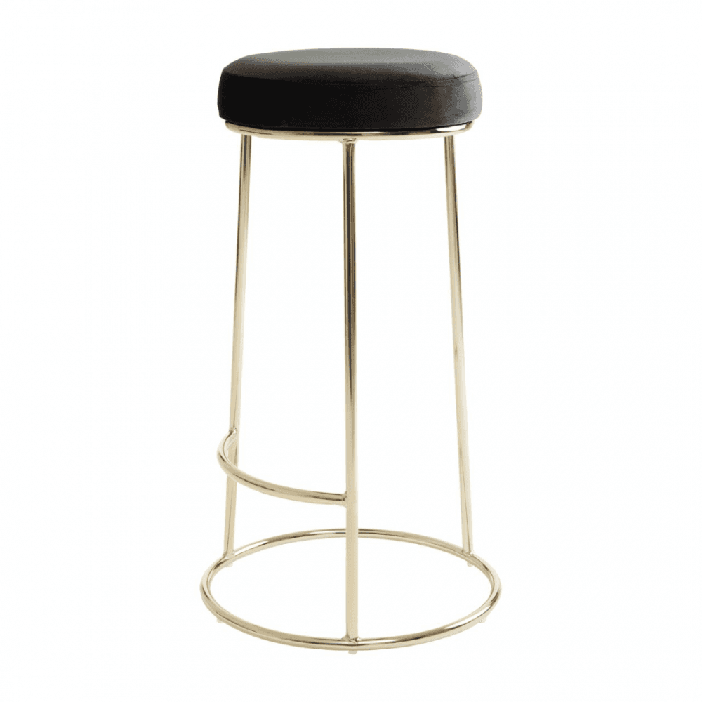 Luxe Black Velvet Barstool With Gold Metal Legs