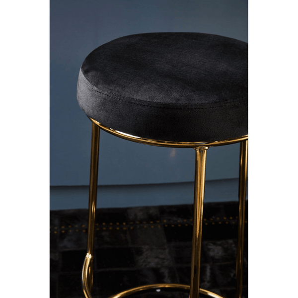 Luxe Black Velvet Barstool With Gold Metal Legs