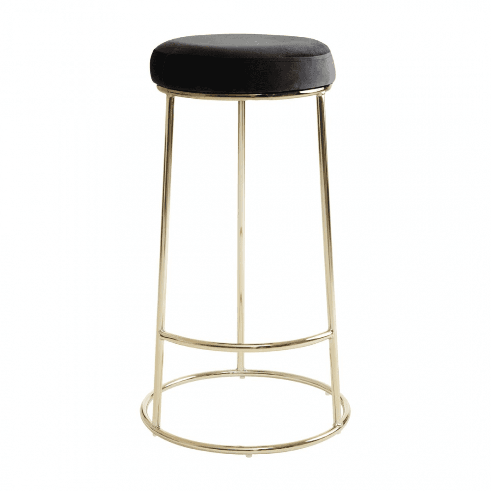 Luxe Black Velvet Barstool With Gold Metal Legs