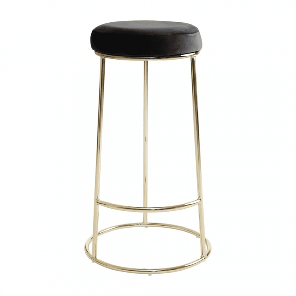 Luxe Black Velvet Barstool With Gold Metal Legs