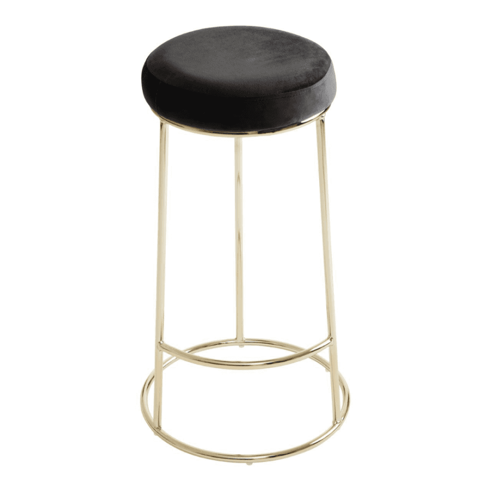 Luxe Black Velvet Barstool With Gold Metal Legs