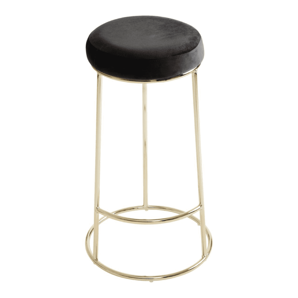 Luxe Black Velvet Barstool With Gold Metal Legs